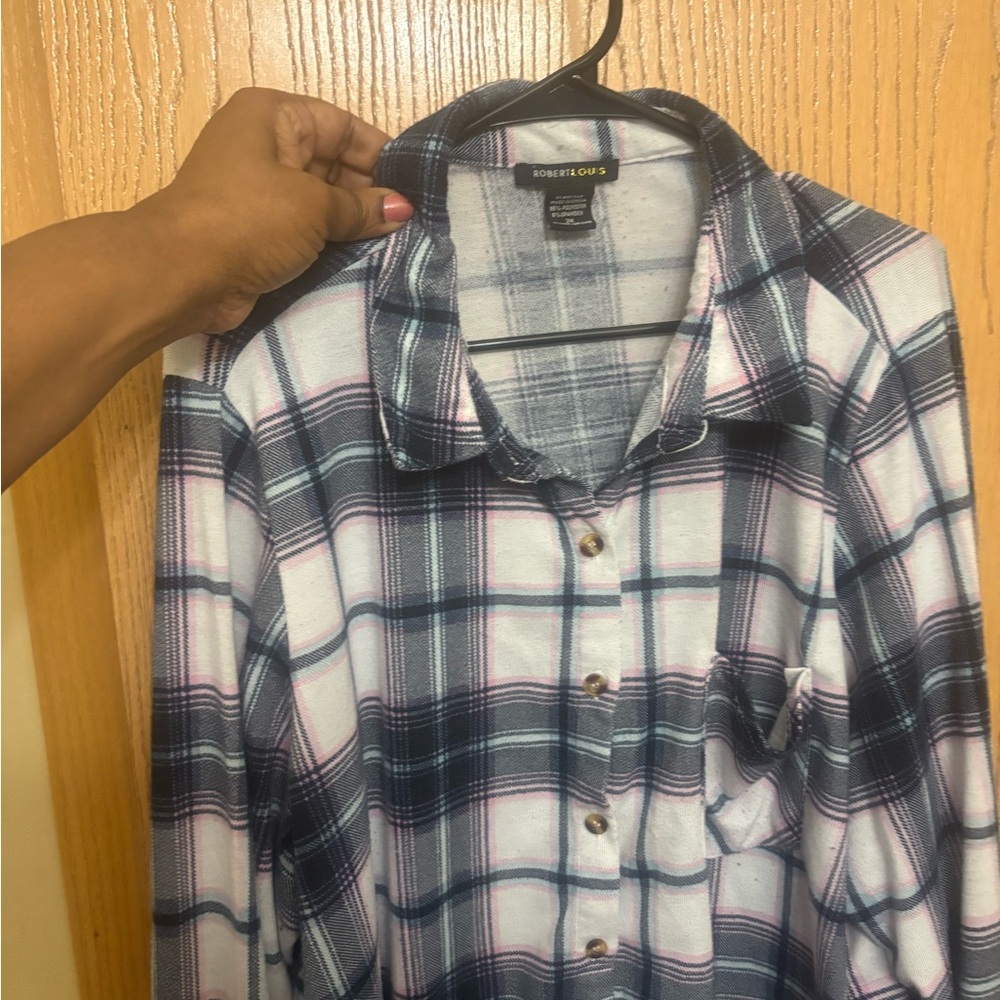Romeo & Juliet Couture Navy and White Plaid Shirt